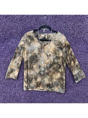 Brown and Black Grunge Style 3/4 Sleeve Blouse size Large